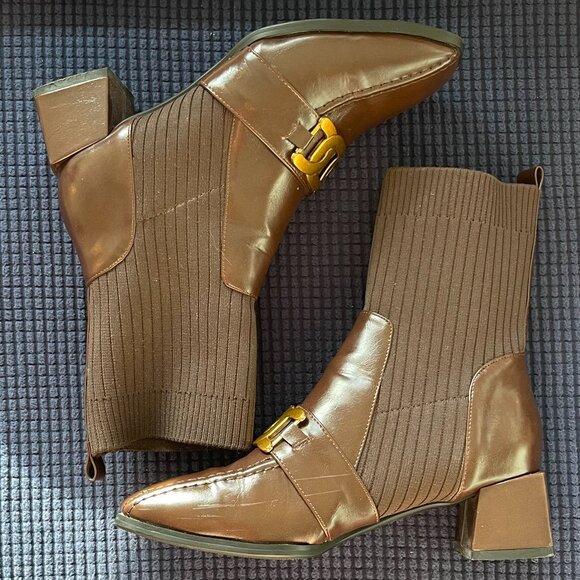 Knit Buckled Block-Heel Booties - Picture 7 of 8